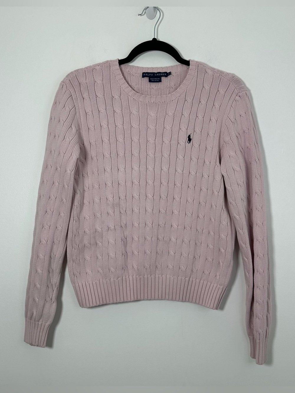 Ralph Lauren Women’s XL Pink Cable Knit Cotton Crewneck Sweater 100% Cotton